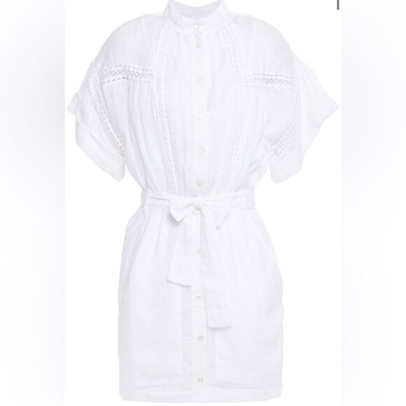 Frame button up short sleeve white with crochet belted dress medium - Picture 4 of 16